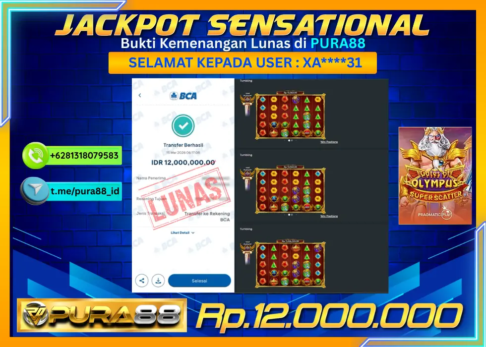 PURA88 JACKPOT GATES OF OLYMPUS SUPER SCATTER Rp 12.000.000,- LUNAS